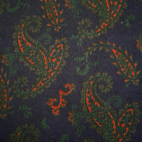 Navy blue turtleneck with red and green Paisley-like design - Picture 3 of 5